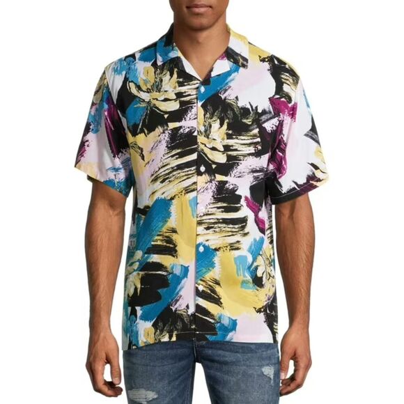 No Boundaries Men's Abstract button down Tee - Picture 1 of 5